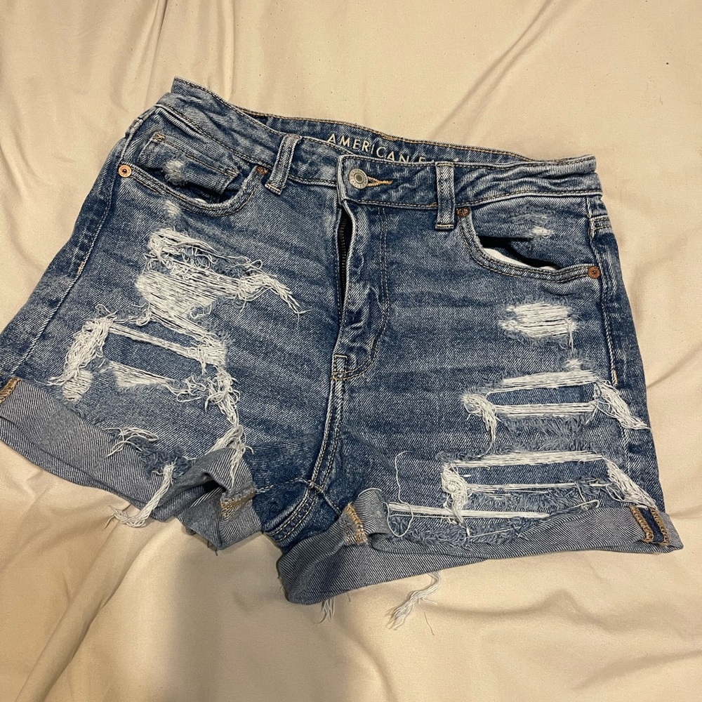 American Eagle Outfitters Women's Ripped Blue Jean Shorts